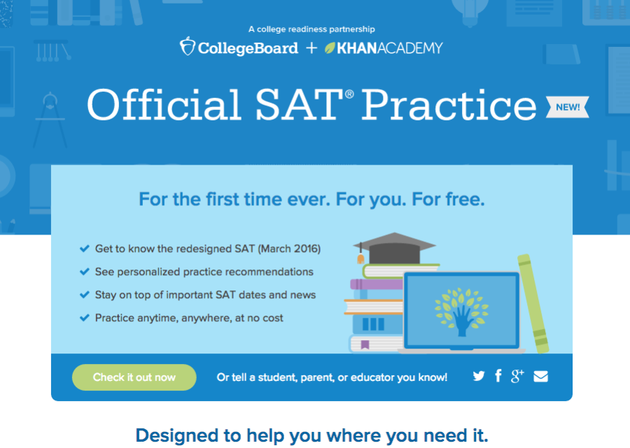 A photo of the free SAT practice portal.