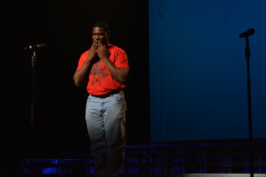 Senior Jefferey Redd thanks the audience after singing his senior solo. 