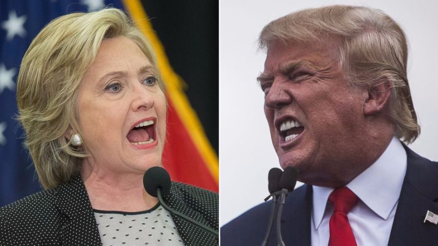 Hillary Clinton (left) and Donald Trump (right) face off in a debate on Monday night. 
