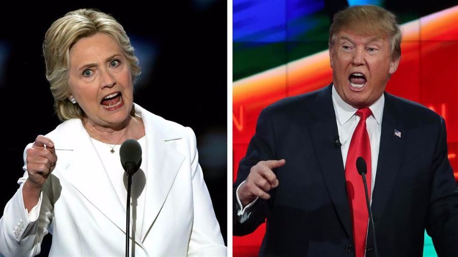 Before the election, Hillary Clinton (left) still maintains her lead over Donald Trump (right). 